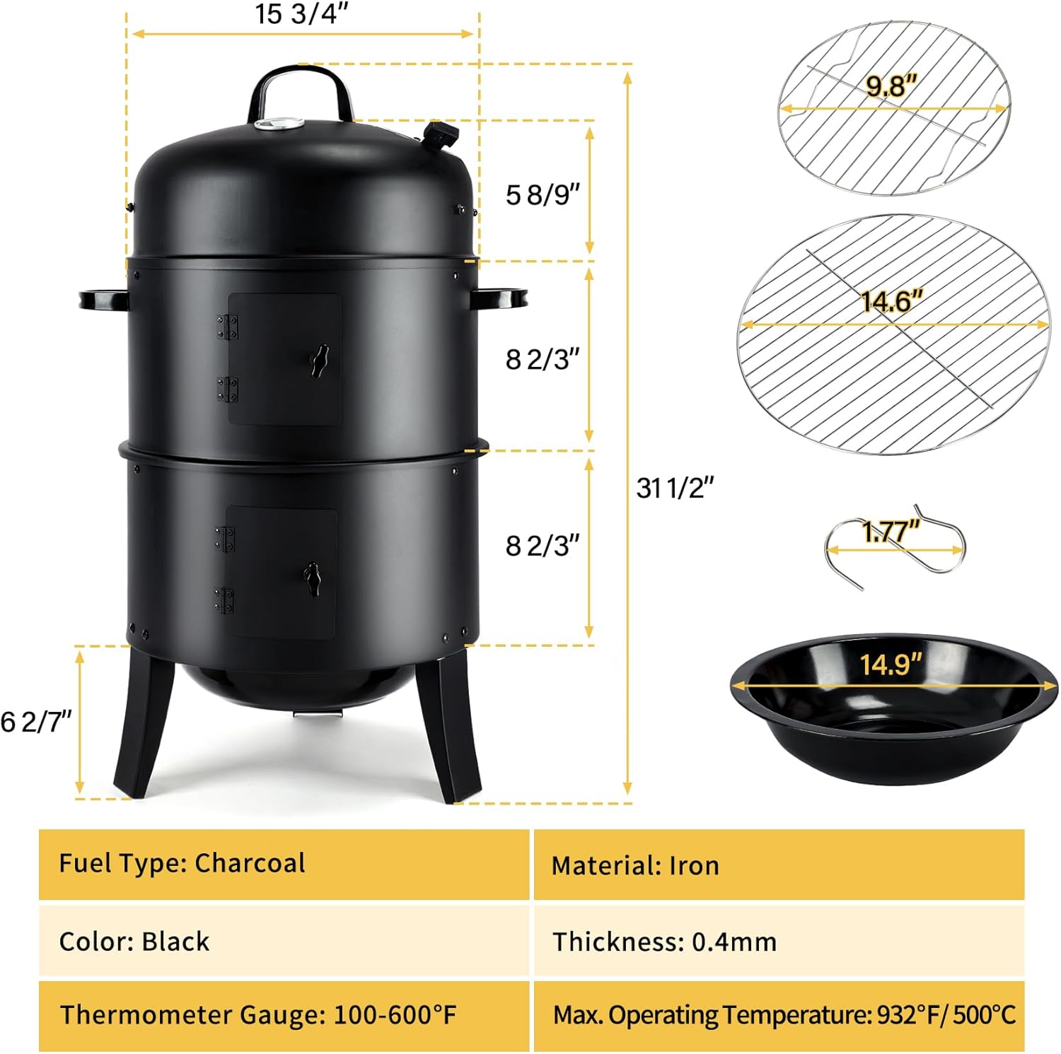 Vertical Charcoal Smoker Grill - Electric Smoker Bbq recension och pris